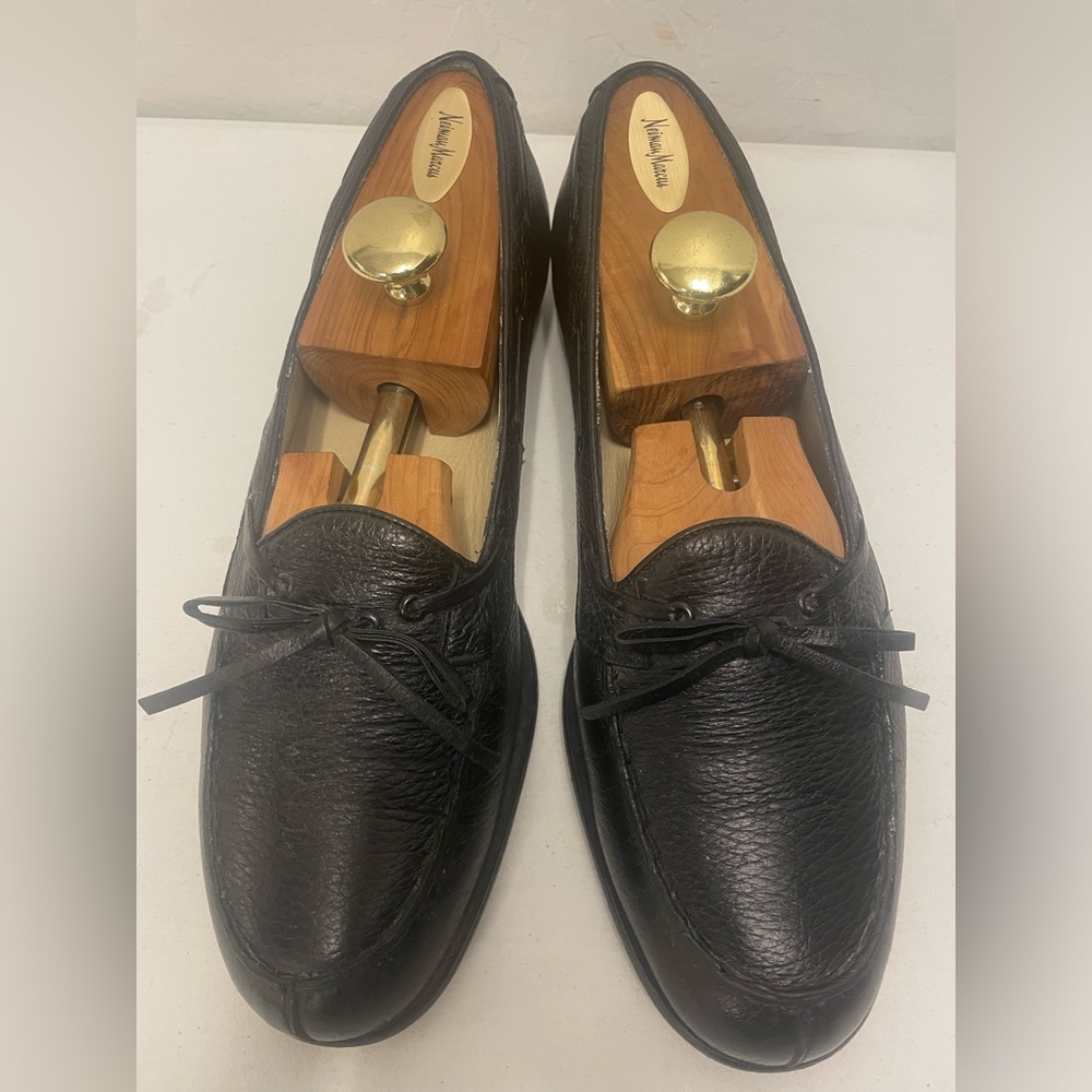 Alan Payne Soft Pebbled Leather‎ Moccasin Loafer in Black Size 9 1/2